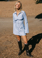 Tawni Long Sleeve Shirt Mini Dress Blue