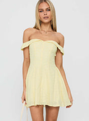Rosebud Off The Shoulder Mini Dress Lemon