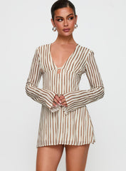 The Good Life Mini Dress Brown / White Stripe
