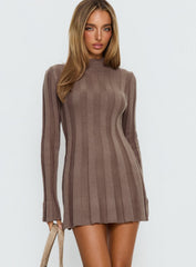 Carlee Rib Long Sleeve Mini Dress Mocha