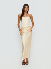 Jenevieve Strapless Drape Maxi Dress Lemon