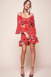 Bellisario Floral Cropped Caribbean Top Red