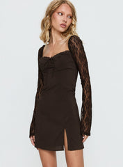 Ashwood Lace Sleeve Mini Dress Chocolate