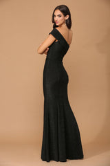 Long One Shoulder Formal Metallic Prom Dress