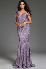 Jovani 37634 Long Fitted Floral Formal Prom Dress