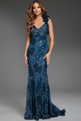 Jovani 37634 Long Fitted Floral Formal Prom Dress