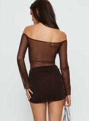 Briseida Mesh Long Sleeve Mini Dress Chocolate