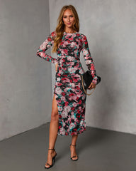 Rusted Bloom Printed Mesh Midi Dress
