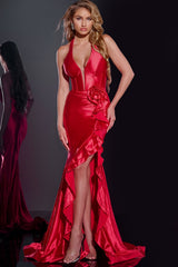 Jovani D5306 Long Ruffle Fitted Formal Prom Dress