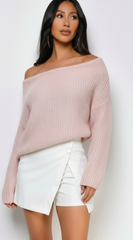 Karlina Wrap PU Leather Skort - Ivory