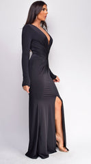 Gianna Black Front Twist Maxi Dress