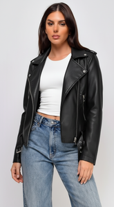 Piper Faux Leather Jacket - Black