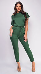 Sera Hunter Green Off Shoulder Jumpsuit
