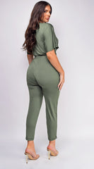 Lia Olive Green V Neck Jumpsuit