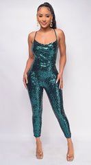 Saoirse Forest Green Cowl Neck Sequin Jumpsuit