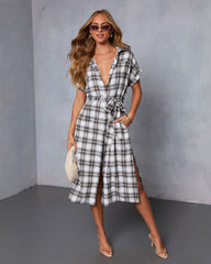 Janai Plaid Waist Tie Midi Shirt Dress