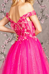 Long Formal 3D Flower A line Prom Dress