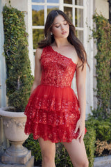Nox Anabel K855 Short A Line Tiered Cocktail Dress