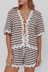 Breakaway Tie Front Shirt Stripe Mocha