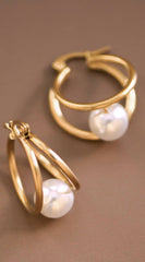 Ria 18K Pearl Hoop Earrings - Gold