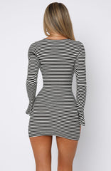 Lost Files Long Sleeve Mini Dress Black/White Stripe