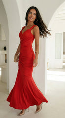 Marena Ruched Maxi Dress - Red