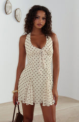 Can Count On Me Halter Mini Dress Lemon/Chocolate Polka Dot