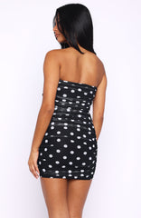 Champagne House Strapless Mini Dress Black/White Polka Dot