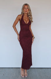 Destiny Lace Maxi Dress Burgundy
