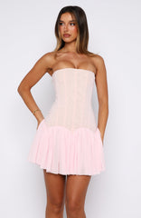 Following My Heart Strapless Mesh Mini Dress Baby Pink