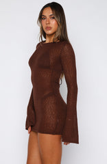 Stand And Stare Long Sleeve Mini Dress Chocolate