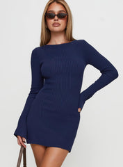 Osment Long Sleeve Knit Mini Dress Navy