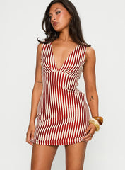 Daphney Plunge Mini Dress Red / Cream