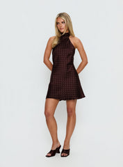 Primevere Halter Mini Dress Burgundy Polka Dot