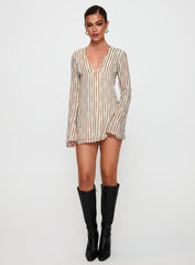 The Good Life Mini Dress Brown / White Stripe