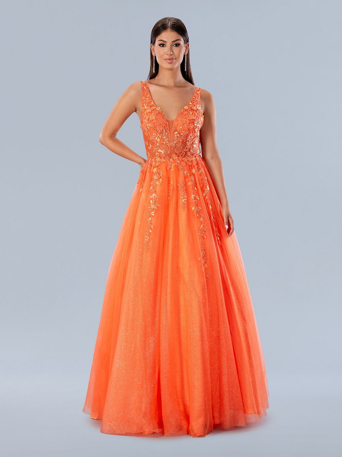 Stella Couture 24203 Glitter Formal Long Applique Prom Dress
