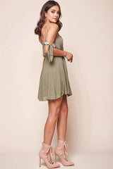 Caitlin Button Front Floral Accent Dress Olive