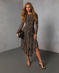 Rusted Rose Printed Mesh Midi Dress