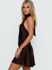 Primevere Halter Mini Dress Burgundy Polka Dot
