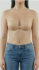 Adhesive Plunge Bra with Back Strap - Beige
