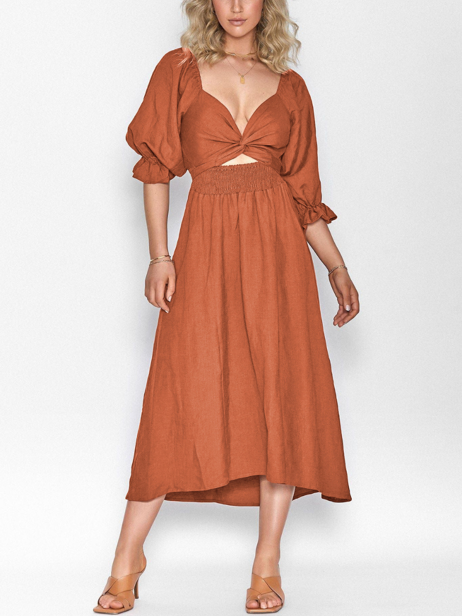CALL IT LOVE TWO WAY TIERED MIDI DRESS - ORANGE
