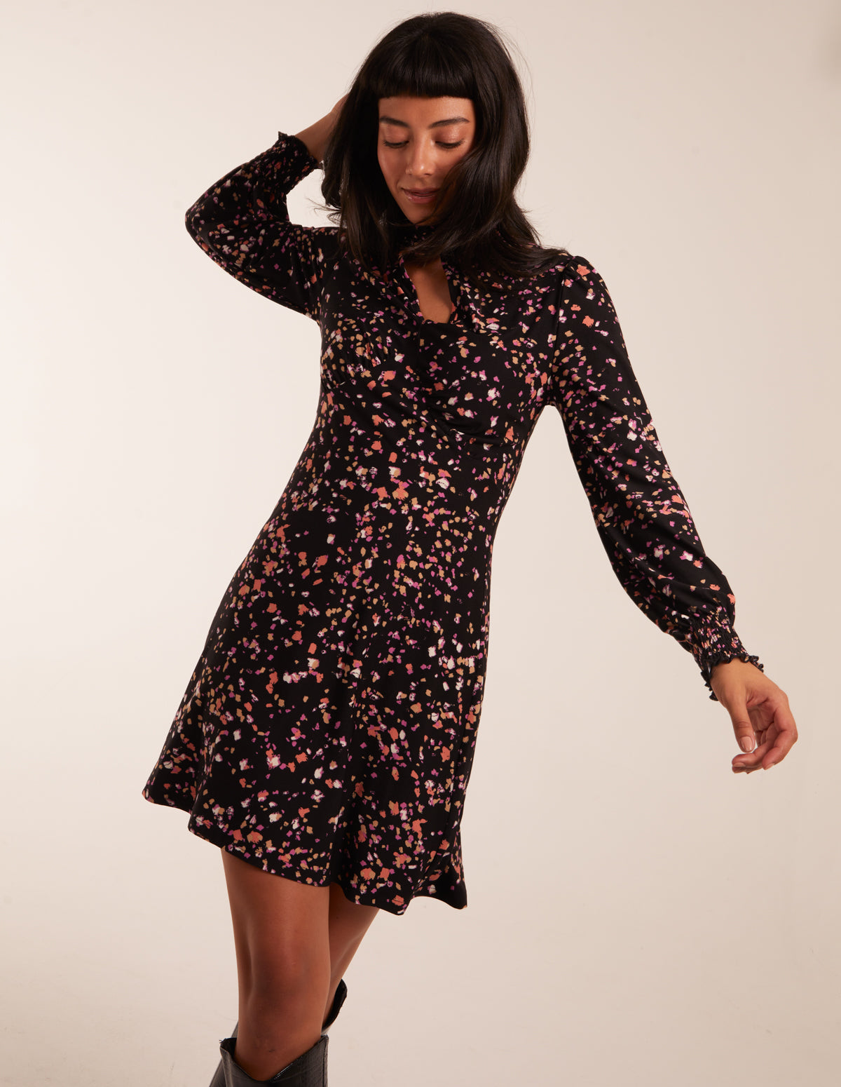 High Neck Keyhole Mini Dress