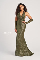 Colette CL5115 Sequin Prom Long Halter Formal Dress
