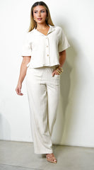 Lior Front Button Down Linen Set - Beige