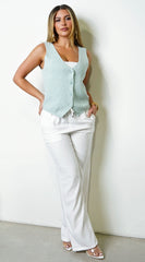 Reena Linen Straight Leg Pants - White