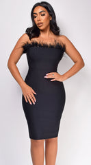 Caitlin Black Feather Bandage Midi Dress