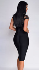Makenna Lace Cap Sleeve Bandage Dress - Black