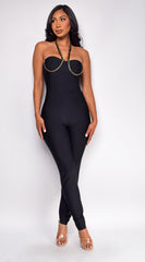 Pamina Black Chain Bandage Jumpsuit