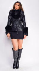 Anzhelina Faux Fur Leather Jacket - Black