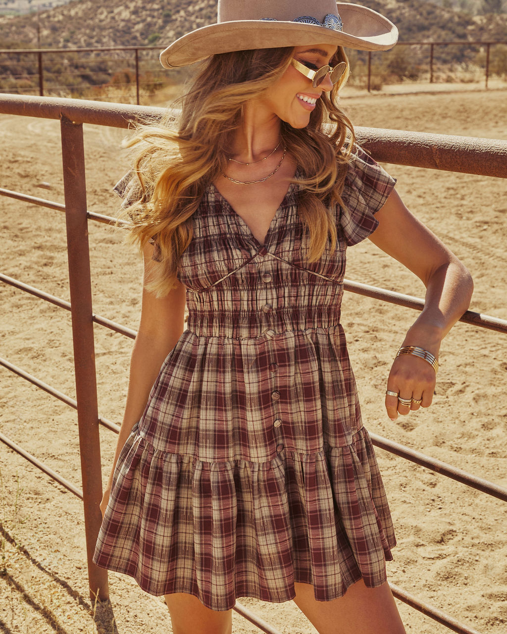 Peggie Smocked Plaid Mini Dress